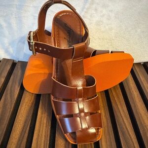 Free People fisherman Brown Leather Sandals with Orange Soles